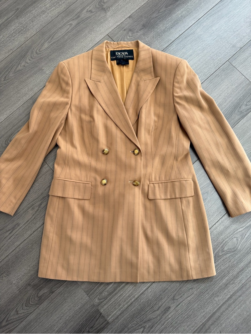 Escada Camel Pinstripe Double-Breasted Blazer